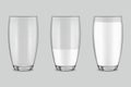 Transparent realistic glasses, milk in a glass isolated