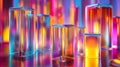 Transparent rectangular prisms reflecting vibrant colors in a modern arrangement scene