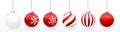 Transparent And Red Christmas Ball With Snow Effect Set. Xmas Glass Ball On White Background. Holiday Decoration Template. Vector
