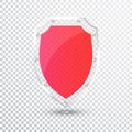 Transparent Red Shield. Safety Glass Badge Icon. Privacy Guard Banner. Protection Shield Concept. Decoration Secure Element. Defen