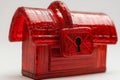 Transparent red treasure chest with a built in lock, symbolizing data storage, secure assets, and innovative cybersecurity conc