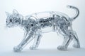 Transparent robotic cat with intricate mechanical design showcasing advanced engineering and futuristic artificial intelligence