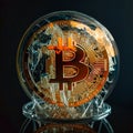 Transparent round bitcoin logo copy space, generative AI Royalty Free Stock Photo