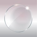 Transparent round circle. See through element on checkered background. Plastic banner with reflection and shadow. Glass