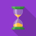 Transparent sandglass icon on background with long shadow. Time hourglass in flat style. Sandclock Royalty Free Stock Photo