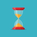 Transparent sandglass icon on blue background. Time hourglass in flat style. Sandclock. Royalty Free Stock Photo