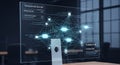 Futuristic transparent display showcasing complex data network visualization and analysis Royalty Free Stock Photo
