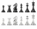 Transparent set of icons chess, isolated on white background, intelligent game, 3d rendering Royalty Free Stock Photo