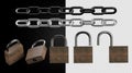 Transparent set of padlock and chain