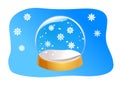 Transparent Snow Globe. Empty glass sphere with snowflakes. Crystal ball isolated on blue background. Royalty Free Stock Photo