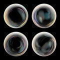 Transparent Soap Bubble Set. Black Background. Realistic Vector Illustration Royalty Free Stock Photo