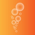 Transparent soap bubbles on fading orange, vector illustration