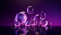 Transparent soap bubbles on a purple background. 3D illustration. Royalty Free Stock Photo