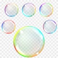 Transparent soap bubbles. Realistic illustration on checkered ba Royalty Free Stock Photo