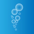 Transparent soap bubbles on fading blue, vector illustration