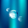 Transparent Soap bubbles, water droplets on blue background. Bubbles for the design of advertising goods. Bubbles with Royalty Free Stock Photo