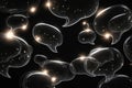 Transparent speech bubbles filled with stars and cosmic elements floating against a dark background, creating a dreamy and Royalty Free Stock Photo