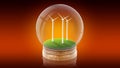 Transparent sphere ball with ecology-friendly windmills inside. 3D rendering.