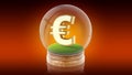 Transparent sphere ball with euro sign inside. 3D rendering.