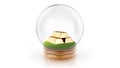 Transparent sphere ball with golden bars inside. 3D rendering.