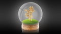 Transparent sphere ball with golden palm inside. 3D rendering.