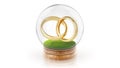 Transparent sphere ball with marrage rings inside. 3D rendering. Royalty Free Stock Photo