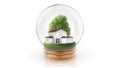 Transparent sphere ball with modern white house inside. 3D rendering. Royalty Free Stock Photo