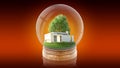 Transparent sphere ball with modern white house inside. 3D rendering. Royalty Free Stock Photo