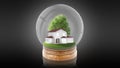 Transparent sphere ball with modern white house inside. 3D rendering. Royalty Free Stock Photo