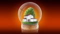 Transparent sphere ball with modern white house inside. 3D rendering. Royalty Free Stock Photo