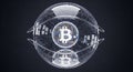 Transparent sphere with Bitcoin symbol and circuit board pattern on dark background cryptocurrency digital Royalty Free Stock Photo