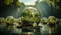 The transparent sphere reflects the beauty of nature underwater generated by AI Royalty Free Stock Photo