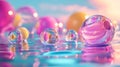 Transparent Spheres Floating on Iridescent Water Royalty Free Stock Photo
