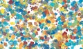 Transparent spots on the white background, abstract shapes. Blue, red, orange and yellow colors. Seamless pattern Royalty Free Stock Photo