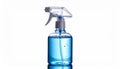 Transparent spray bottle with blue liquid and bubbles on a white background clear plastic Royalty Free Stock Photo