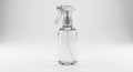 Transparent spray bottle with a clear liquid is centered on a plain white background. It Royalty Free Stock Photo
