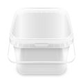 Transparent square empty plastic bucket. Top view mockup illustration