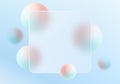 Transparent square UI panel in a soft glass morphism style with pastel spheres and a slight blur, perfect for modern interfaces. Royalty Free Stock Photo