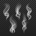 Transparent steam, cigarette smoke waves, fog texture vector set