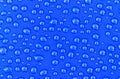 Transparent still water drops on light blue background. Blue water drops. Drops of rain on glass. Blue abstract water drop backgro Royalty Free Stock Photo