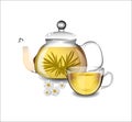 Transparent teapot and a cup of tea. Royalty Free Stock Photo
