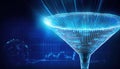 Transparent transformation funnel converting raw binary data into clean visual charts with light Royalty Free Stock Photo