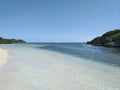 Transparent and turquoise waters of the Caribbean Sea. White sand beach and tropical blue sky. Paradise landscape. Martinique,