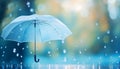 Transparent umbrella under rain against water drops splash background. Rainy weather concept Royalty Free Stock Photo