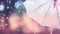 Transparent umbrella under rain against water drops splash background. Rainy weather concept Royalty Free Stock Photo