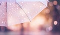 Transparent umbrella under rain against water drops splash background. Rainy weather concept Royalty Free Stock Photo