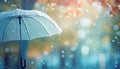 Transparent umbrella under rain against water drops splash background. Rainy weather concept Royalty Free Stock Photo