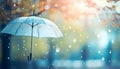 Transparent umbrella under rain against water drops splash background. Rainy weather concept Royalty Free Stock Photo