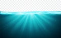 Transparent underwater blue ocean background. Horizon water surface. Vector illustration Royalty Free Stock Photo