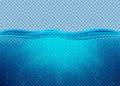 Transparent underwater blue ocean background. Vector illustration